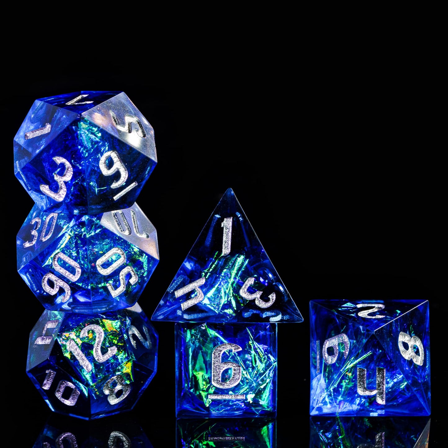 Blauwe Glitter Papier Handgemaakte Dobbelstenen Set