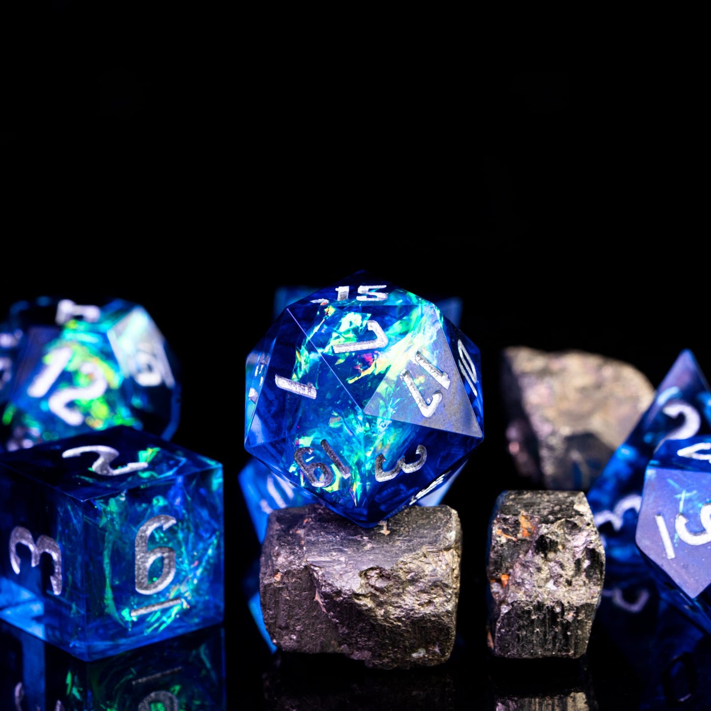 Blauwe Glitter Papier Handgemaakte Dobbelstenen Set