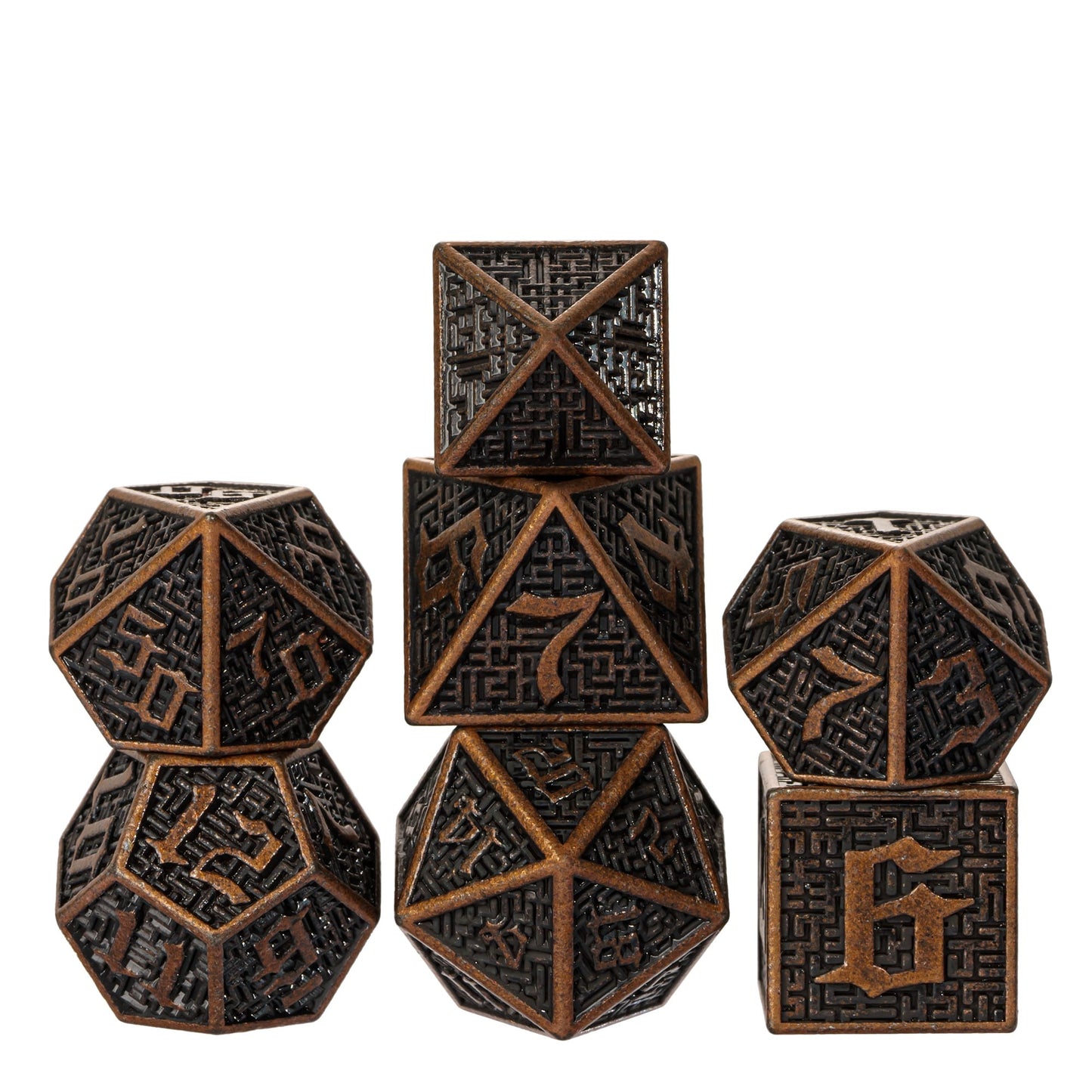 Maze Pattern Metal Dice Set