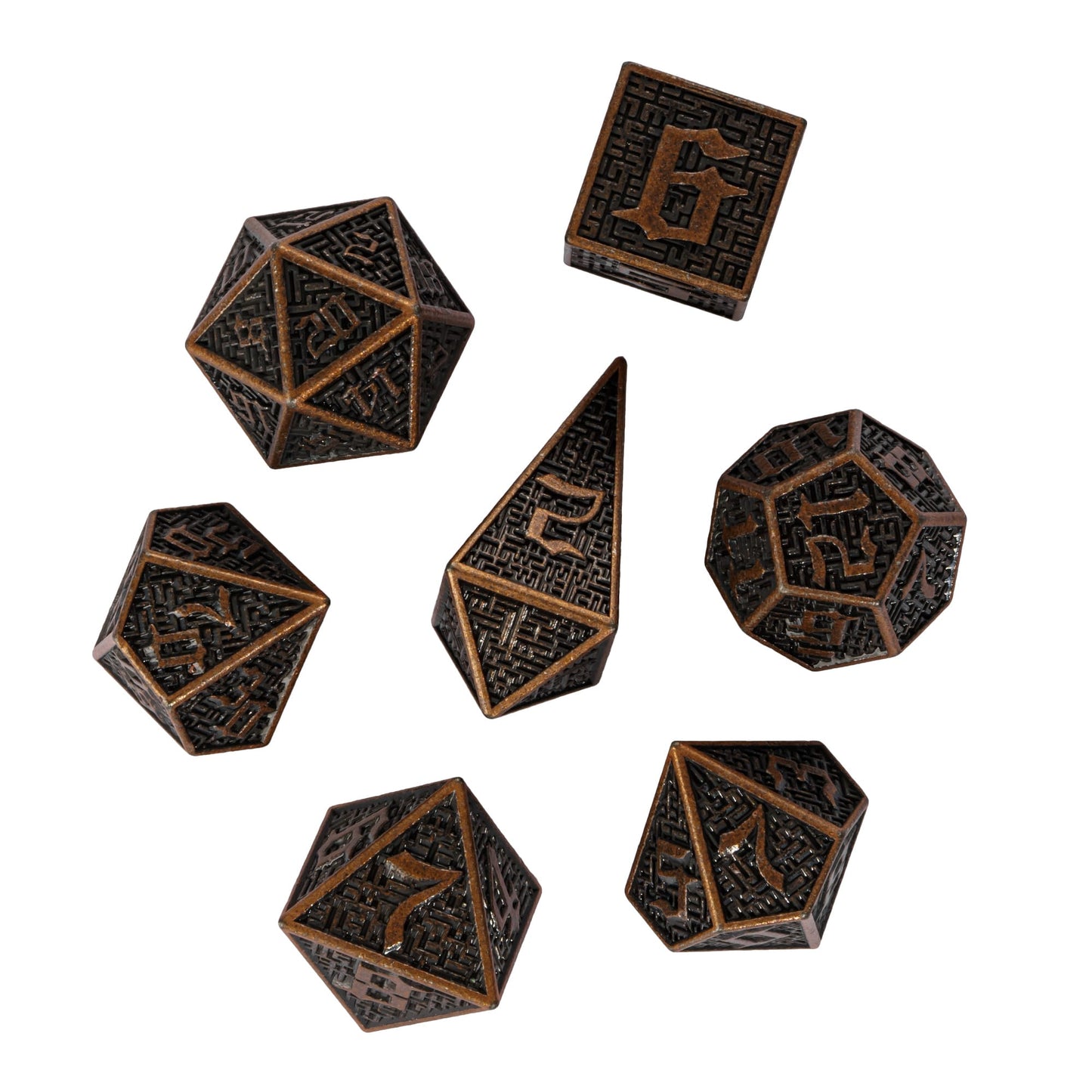 Maze Pattern Metal Dice Set
