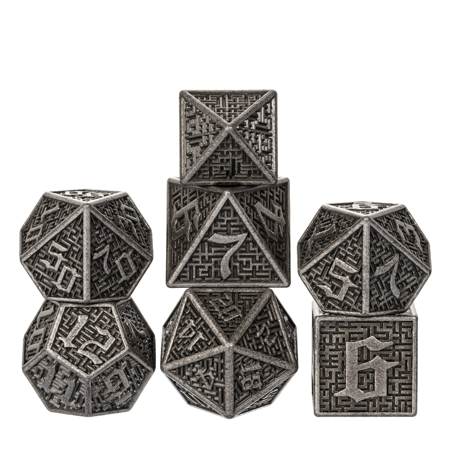Maze Pattern Metal Dice Set