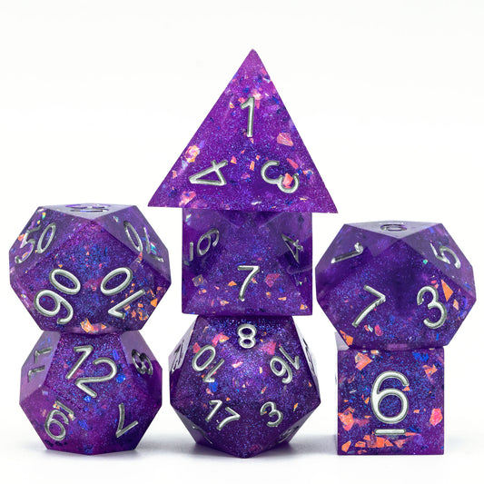 Juego de dados hechos a mano de galaxia púrpura