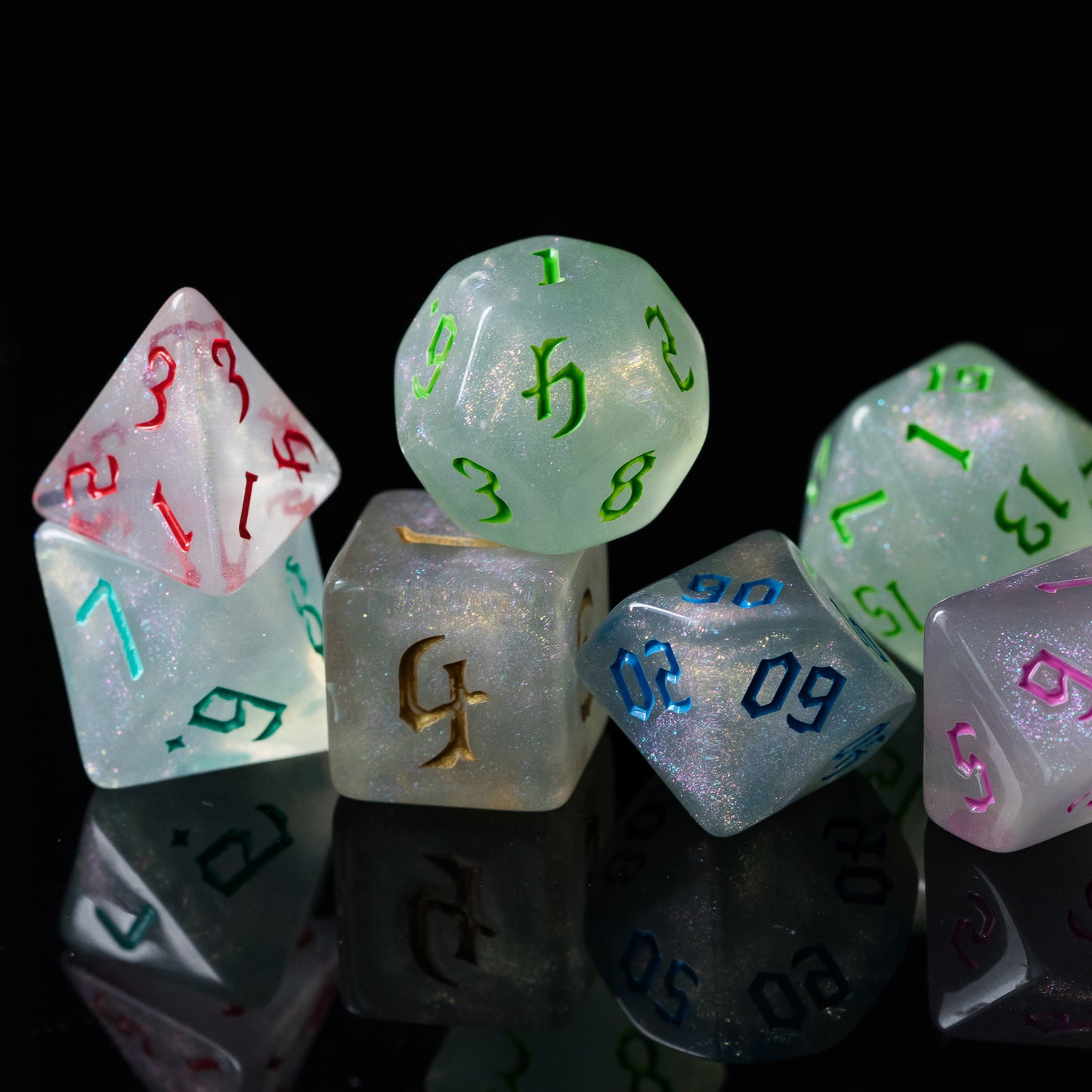 Glitter Dice Set met Gekleurde Letters