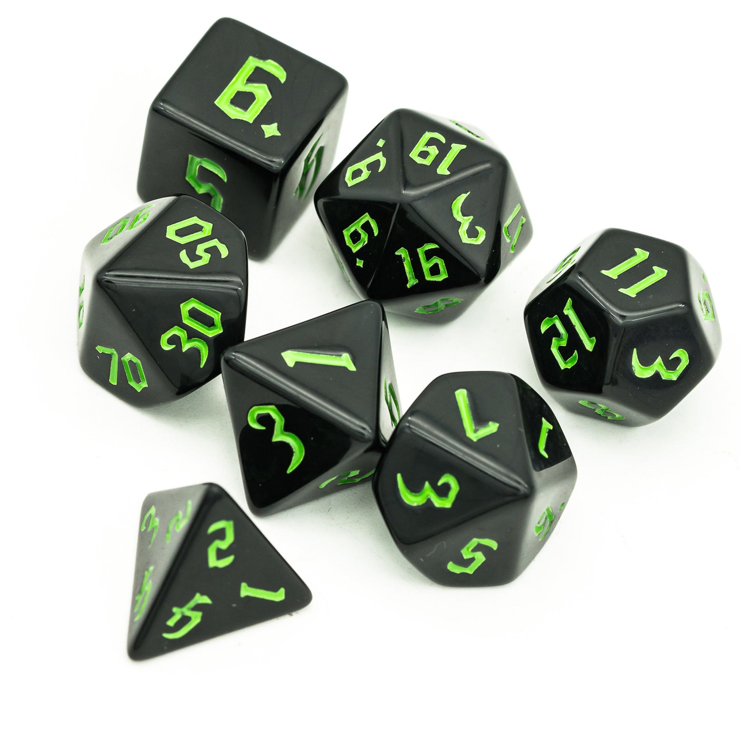 Zwarte Dobbelstenen Set met Gekleurde Letters