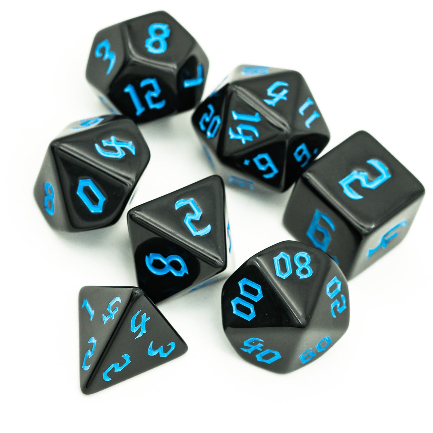 Zwarte Dobbelstenen Set met Gekleurde Letters