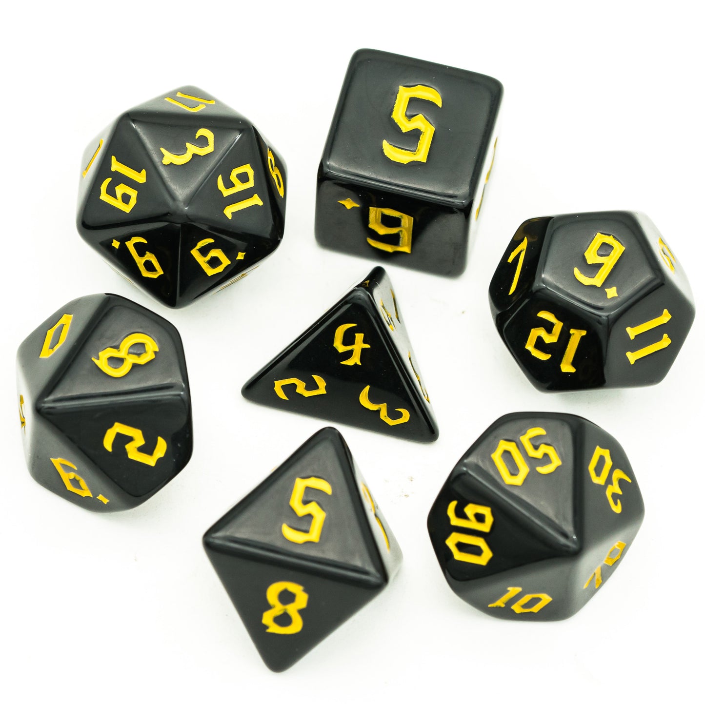 Zwarte Dobbelstenen Set met Gekleurde Letters