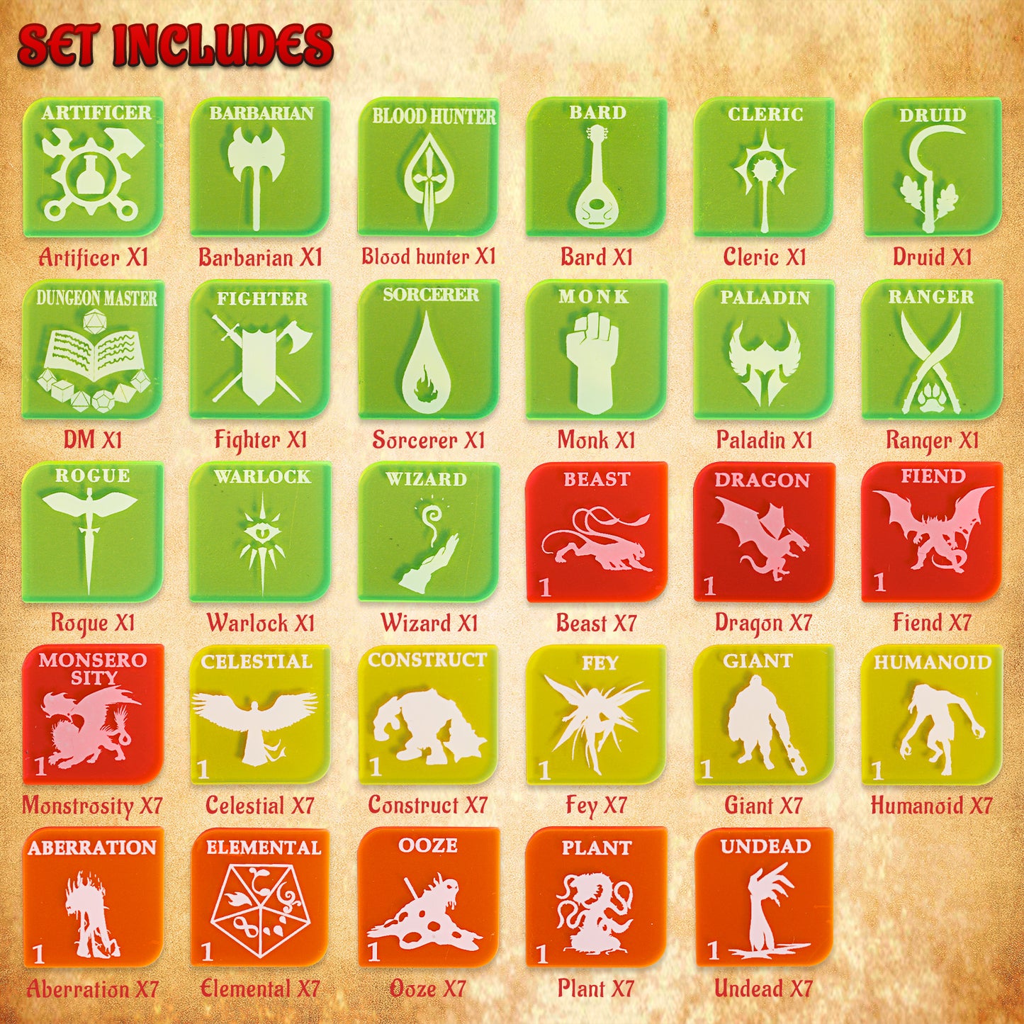 Tabletop Game Fantasy RPG Heroes and Monsters Token Set