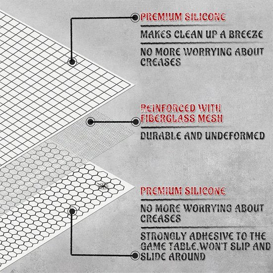 Siliconen Battle Mat Dubbelzijdig Met Vierkante & Hex vakjes