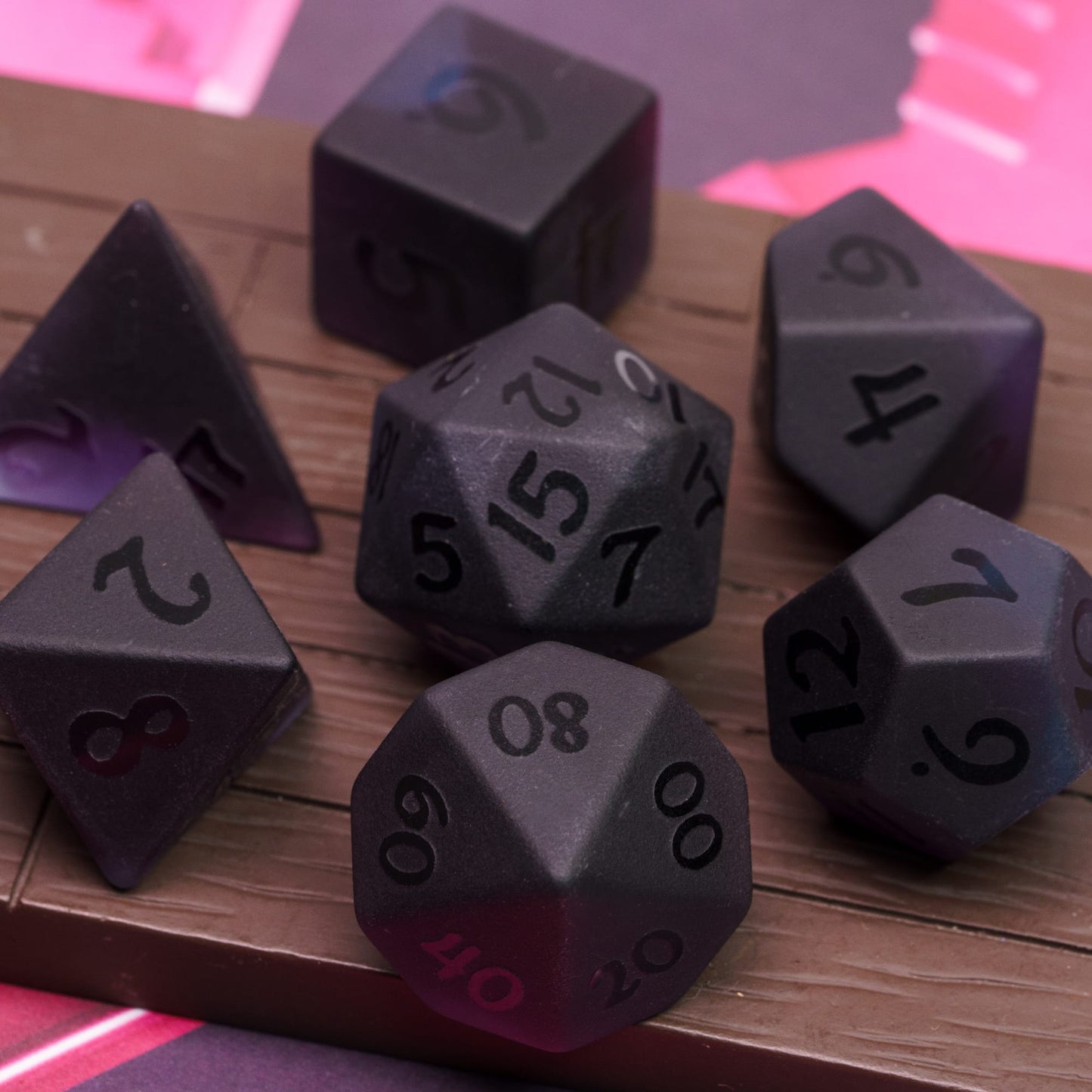 Purple and Black Glass Dice Set